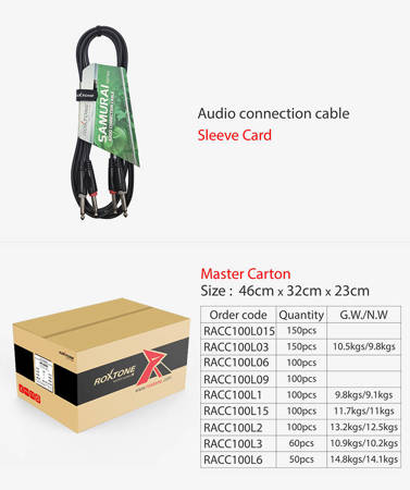 Kabel audio 2x Jack 6.3mm / 2x Jack 6.3mm 3m Roxtone RACC100L3 